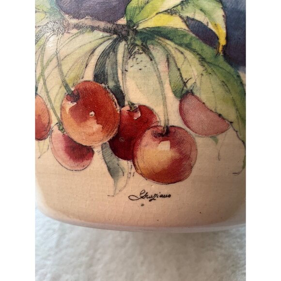 Vintage Casey Pottery Signed Vase Jar Fruit Plums and Cherries Handmade USA 6"x5 - Picture 5 of 11